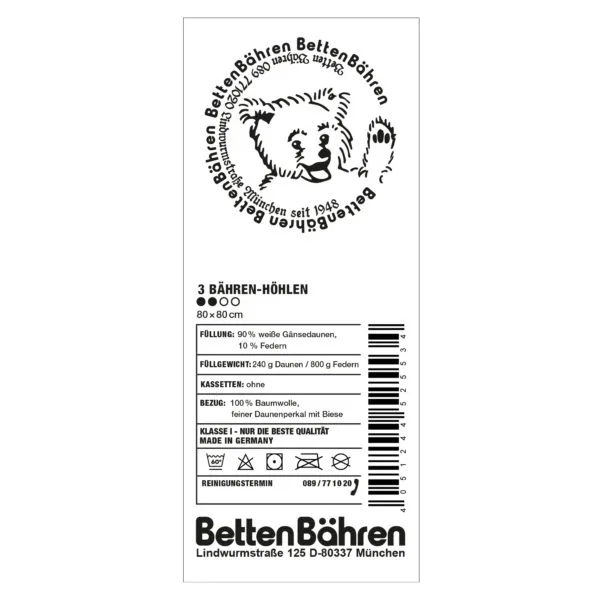 Betten Baehren 3 Baehren Hoehlen Kopfkissen soft mit Kammern, Farbe weiss, 90 bayrische Daunen 10 Entenfedern in Groesse 80x80