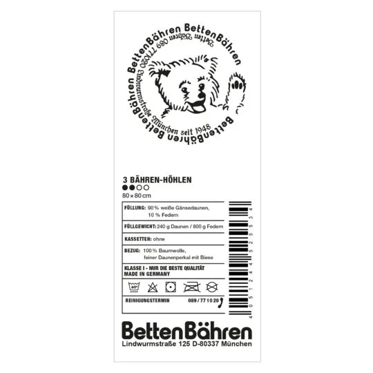 Betten Baehren 3 Baehren Hoehlen Kopfkissen soft mit Kammern, Farbe weiss, 90 bayrische Daunen 10 Entenfedern in Groesse 80x80