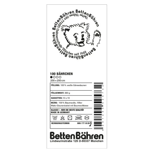 Betten Baehren 100 Baehrchen Muensterlaender Daunen Bettdecke extra-leicht Farbe weiss, in Groesse 200x200