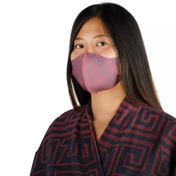 Stoffmaske wiederverwendbar Responsibility, Material Polyester Elasthan, orangerot-blau