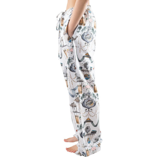 Pyjama trousers for women and men in white with pattern, cotton in s-m, zoeppritz Centuries Bathrobe