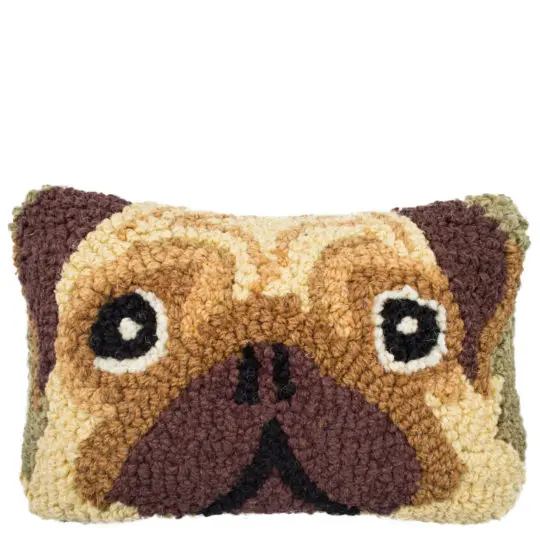 Kissen mit Hundemotiv 20x30cm, Mops in beige aus Wolle und Baumwolle, zoeppritz Pug